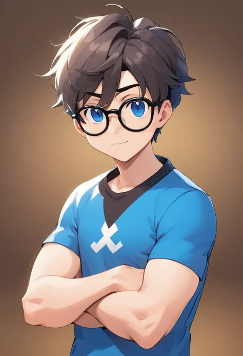 Male cartoon character wearing black glasses and blue shirt, Animated characters, Stylized characters, animation style render, Stylized 3D, Arnold Maya Lender, 3d rendering stylized, toon render keyshot, 3dcharacter, 3dcharacter, 3D rendering stylized, 3 d...