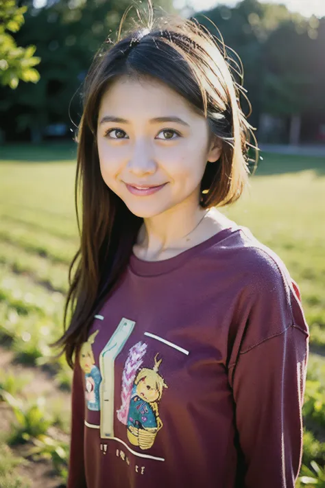 very skinny ,  long hair , teen american indian girl  Allison Mack ,large eyes  ,shallow depth of field , 
 blurry, red lips, brown hair  ,  ,  , soft skin, , expressive eyes ,
 , , long sleeve red  t-shirt,  jens pants , farm