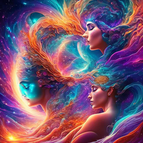 Plunge into the ether that flows with the eternal soul through the vibrations of love, Everything is connected, Flowing energy, spiritual, divine, Dreams, cosmic, concept-art, Blowing the Mind, Female beauty, god, Pineal gland, dreamlikeart