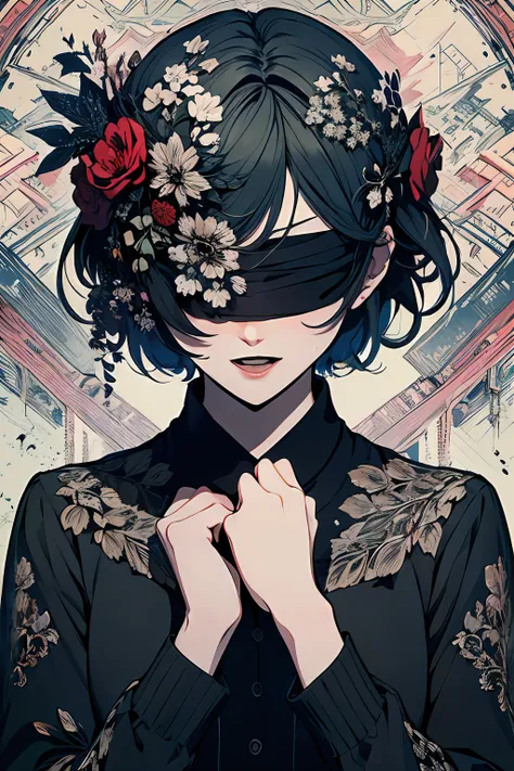 (masterpiece, top quality, best quality, official art, beautiful and aesthetic:1.2),
blindfold, solo, 1girl, open mouth, short h...