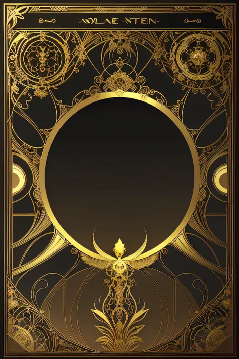 Golden frame on black background and gold design, epic art nouveau framing, Gold and Black Metal, Wallpaper phone. iintricate, intricate art nouveau frame, beeple and alphonse mucha, Stunning mystery background, ornate galactic gold, dan mcpharlin : : a go...