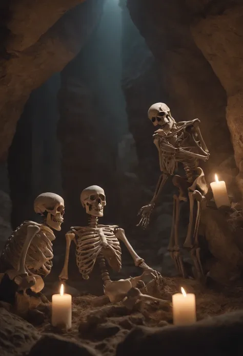 The skeletons and Lucifer talk to each other above a pile of corpses, fantasy, Intricate, elegant, Highly detailed, Centered, symetry, picure, Intricate, voluminetric lighting, Beautiful, rich deep colors masterpiece, Sharp focus, Ultra detailed, in the st...