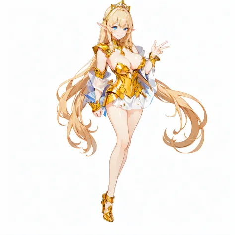 ​masterpiece、top-quality、ighly detailed、hight resolution、１６ｋ、fullnude、teats、Boob proportions、golden armour、Very thin skirt、Black pants、Full body like、Very white skin、Beautiful fingers、Anime girl with very big breasts posing naked、Perfect Style、elvish、no-br...