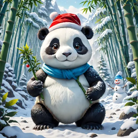 (white bamboo forest snow scene draft:1.4), (symmetrical:1.3),(anthropomorphic turtle: 1.2, a naive and cute chinese giant panda...