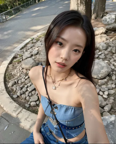 mulher arafed sentada em um banco em um parque com um colar em, dilraba dilmurat, gemma chen, Wenfei Ye, Lulu Chen, Kiko Mizuhara, jennie blackpink, Xintong Chen, lei min, Xision Wu, Sha Xi, Modelo do Instagram, Ruan Jia Lindo!, Gongbi, imagem vazada, gorg...