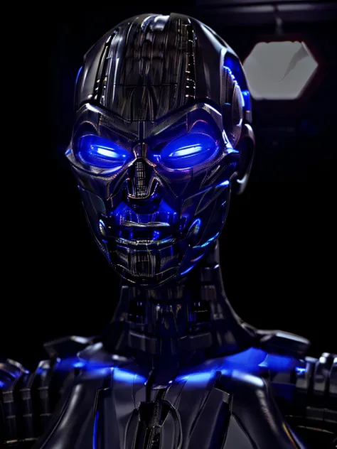 dark lighting, t-x endoskeleton glowing blue, nighttime, ultra realistic, very high quality, endoskeleton, (t-x endoskeleton:1.2...