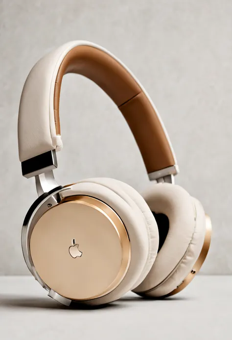 Headphones, cores claras, couro claro, modelo minimalista, Elegante, luxuoso, Apple-like Headphones