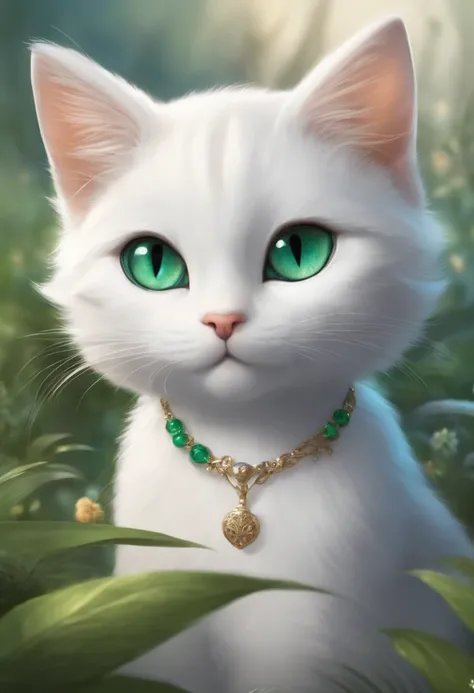 Cartoon cat with blue eyes and green eyes，Cats，White hair，cute-style