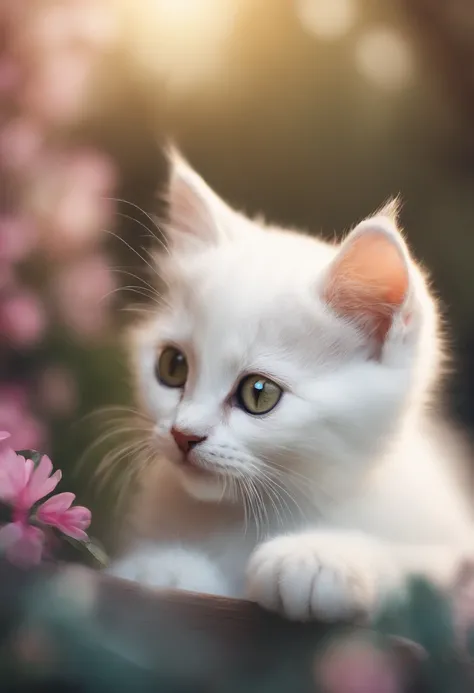 Cute kitten,animated graphics,creativity color,White cat,funny style,attractive color background，