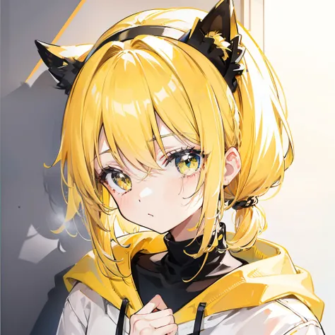 Head with powdery yellow hair，Short double ponytail，black collar，Bright sweaters，This is a cute loli