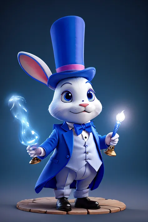 blue humanoid rabbit dressed as a magician with top hat and wand