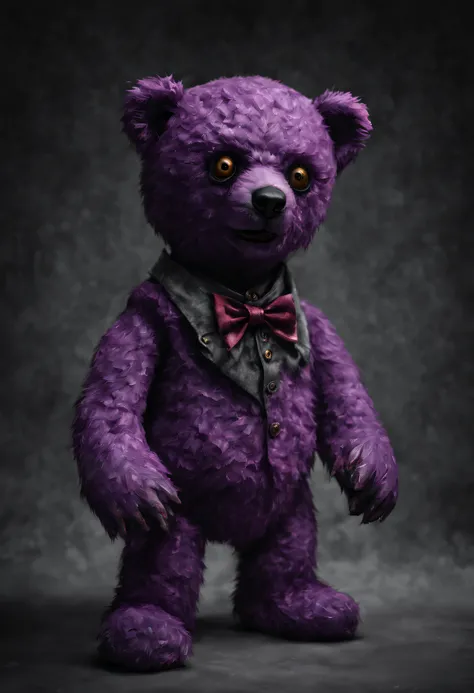 An realistic horror zombified purple teddy bear