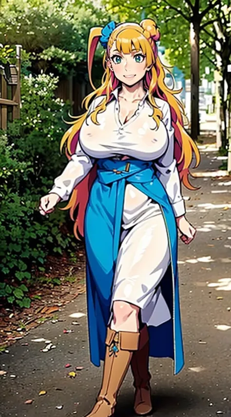 galko,1girl, solo, smile, full body, standing, long skirt, priestess, religious, holy, cute, blush, ,tall female, medieval clothing, white veil, tunic, long skirt,boots, huge brest, curvy,sexy, sensual, volouptouse, thicc, refsheet, jade green eyes