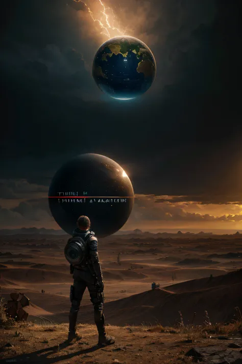 science fiction book cover with a sphere and a post-apocalyptic world. imagem tipo arte surrealista