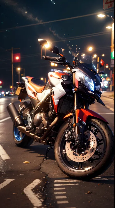 motorcycle parked on the side of the road at night, front side full, front side view, semi realism, touring, 1128x191 resolution, front profile!!!!, unreal enging, taken with the best dlsr camera, frontshot, front side, frontal picture, good face, very sha...