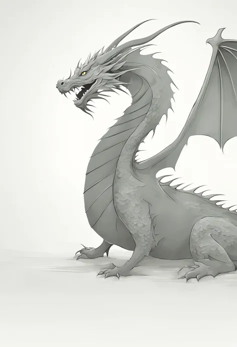 8K resolution, estilo Minimalista e Silhueta. A stylized dragon is presented in a minimalist approach, destacando apenas as linhas essenciais da figura. The dragon silhouette creates an impactful image, and the absence of background adds versatility to the...