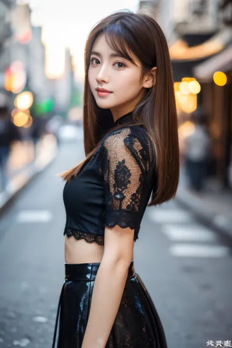 ((top-quality、in 8K、​masterpiece:1.3))、foco nítido:1.2、Beautiful woman perfect body:1.4、Slim abs:1.2、((Longhaire、straight haired:1.2))、(Black lace、tight skirts:1.1)、(Sateen、a street:1.2)、wetbody:1.5、Three-dimensional texture、A detailed eye、Brown hair、Very ...