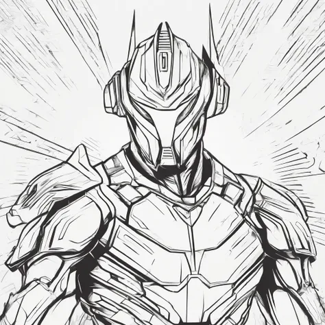 [ Amazing Cleavage | astounding | Exquisite ]Ultraman avatar ， （Best quality at best， tmasterpiece）， 1人， looking at viewert， face guard ， Story background， Upper part of the body， Contemporary，Ultraman Tiga costume。[Black and white line drawing]