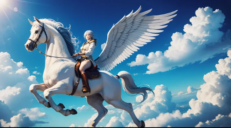 Pegasus flying in the sky、fantasylandscape