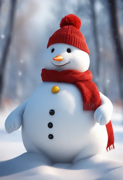 Make a snowman，Yellow leaves，White snow，Snowman red scarf，Carrot nose，chubbiness，The mouth smiles，anthropomorphic turtle，3 d animesexy