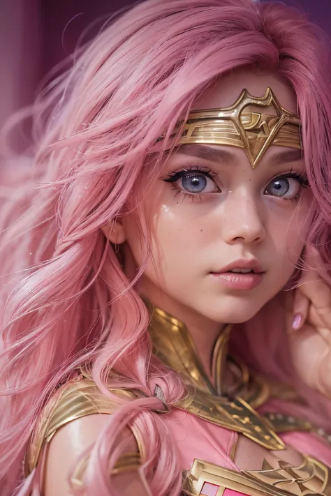 photography, bokeh, highres, ultra detailed, intricate details, absurdres, masterpiece, (full body shot:1.2), BREAK
1girl,  (young teen:1.2), (superheroine leotard:1.5), (pink hair:1.3),(medium length hair:1), (braid:1) wavy hair, curls, beautifully detail...