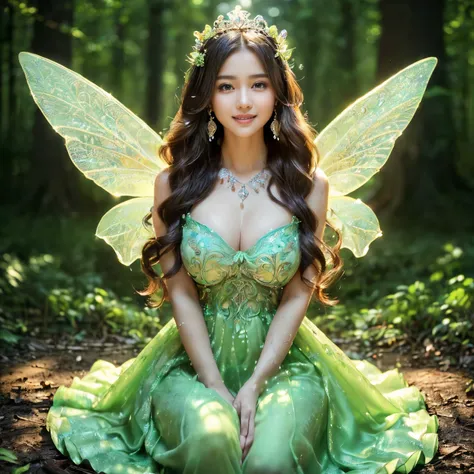 ((masutepiece、top-quality、8K、Highly Detailed and Complex Detail、The most complex and detailed textures、Super High Detail、the mildest texture、Smoothest texture))、(Beautiful spring water in the background:1.5)、((the most beautiful forest fairy、fairy tale fai...