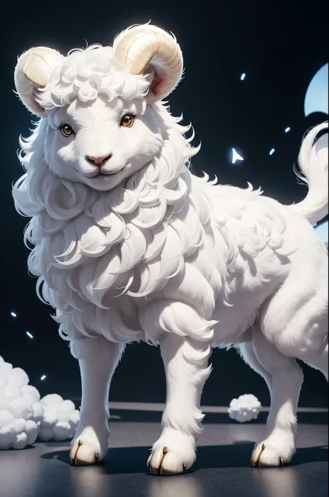 8K,1 body,Cute little surreal pure white sheep boy with golden eyes standing on two legs、pure white male sheep、Chibi、adorable and fluffy、Stand on two legs、Logo Design、comic strip、cinematic lighting effect、enticing、3D vector art、cute and quirky、Fantasyart、b...