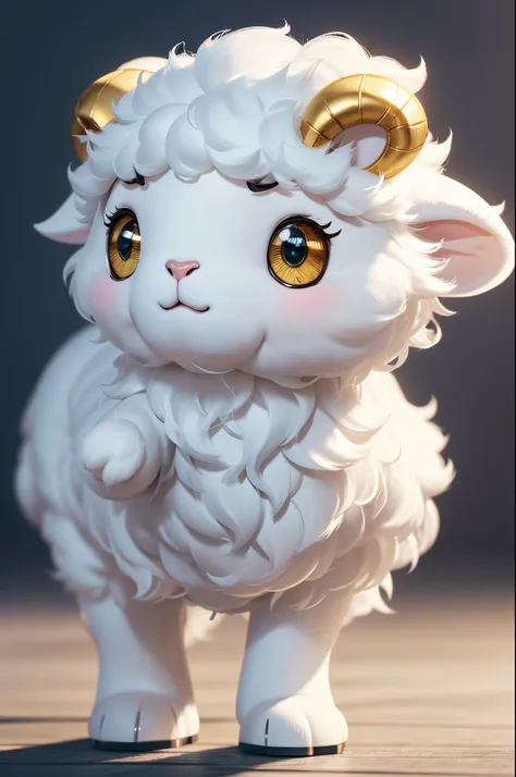 8K,1 body,Cute little surreal pure white sheep boy with golden eyes standing on two legs、pure white male sheep、Chibi、adorable and fluffy、Stand on two legs、Logo Design、comic strip、cinematic lighting effect、enticing、3D vector art、cute and quirky、Fantasyart、b...