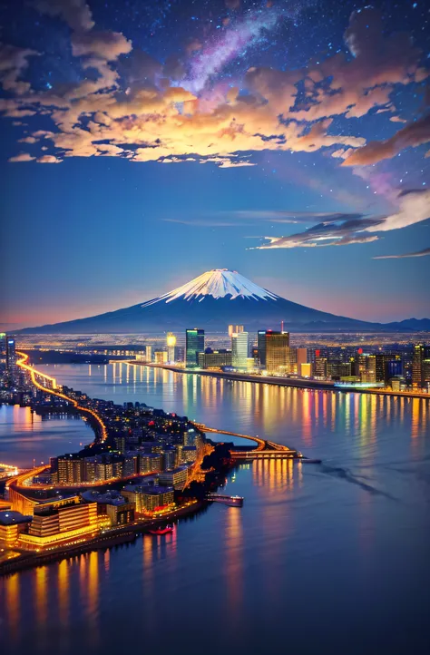 Alafid view of the city with mountains as background, mt. Fuji, Mt. Fuji is in the background, Mt fuji, japan night, toyko, Mount Fuji in the background, Tokyo, Japan, fuji choko, Reflecting Mount Fuji, Japanese city at night, Mt. Fuji is in the background...