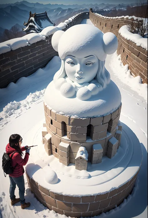 snow sculpture art，Great Wall of China Snow Sculpture，Make sculptures from snow，