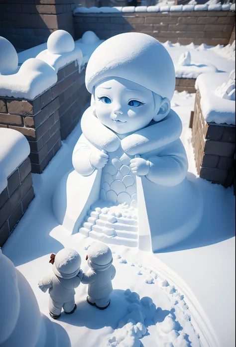 snow sculpture art，Snow Sculpture of the Great Wall of China，yukito，Make sculptures from snow，Children playing happily in the snow