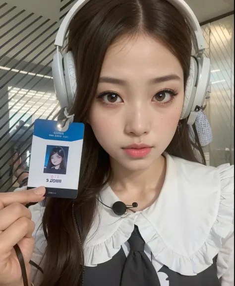 arafa asian woman wearing headphones holding an id card, tzuyu de duas vezes, jossi do blackpink, jennie blackpink, Chiho, Jinyoung Canela, 韓国アイドル, Jisoo do Blackpink, Fotografia selfie 8k, jisoo do blackpink, Jaeyeon Nam, Parque Roseanne do Blackpink, Ulz...