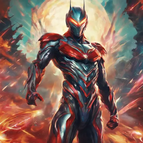 [ Amazing | astounding | delicated ] Ultraman frontal portrait ，[Visually inspect the audience] （Best quality， tmasterpiece）， 1人，combat scene， City smoke background，（Lines are clear but complex），Ultra-clear image quality，32K，long-focus。