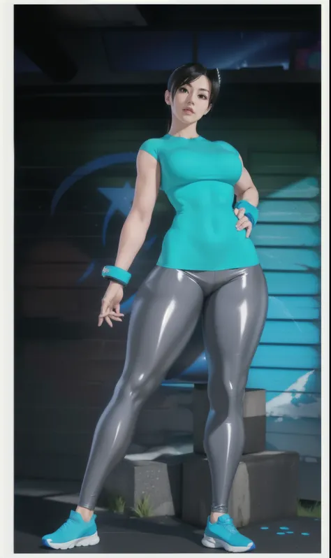 Upper, Midsection, Lower, anime, SF6 Chun-Li sharp face, lips, compression shirt, deadass_dutchess hips, talfetish, panties, formfitting tight, tshirtandleggingsfetish, Intergluteal  cleft, interglutealcleft, grey leggings, buttcrack, asscrack, hipline  pa...