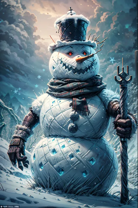 snowman boss,grandiose and majestic snowman,imposing and powerful snowman,dominant and formidable snowman,snowman with a commanding presence,villainous and menacing snowman,icy and chilling snowman,regal and noble snowman,defiant and fierce snowman,ice-cov...