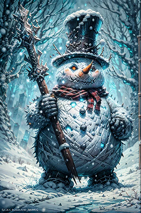 snowman boss,grandiose and majestic snowman,imposing and powerful snowman,dominant and formidable snowman,snowman with a commanding presence,villainous and menacing snowman,icy and chilling snowman,regal and noble snowman,defiant and fierce snowman,ice-cov...