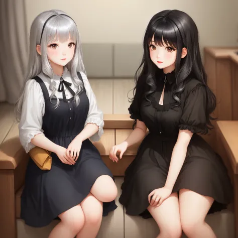 2 girls, mine type, black hair, silver hair