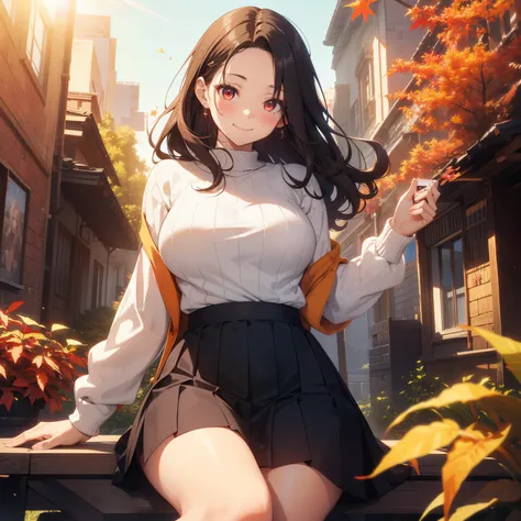 (masutepiece,Best Quality,8K),(extremely detailed CG1.1),teens girl,Smile,large boob,(From below:1.2),Intricate details , Hyper realistic, Perfect Anatomy,A dark-haired,Red Eyes,(((Forehead))),Permed hair with wavy hair,(((length hair))),Hair over one eye,...