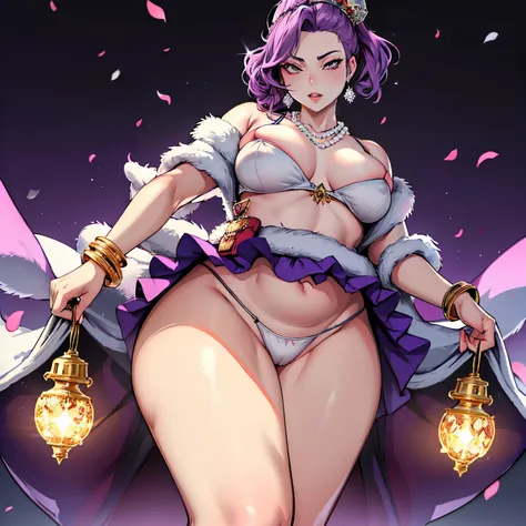 (solo), centered, Ultra-detailed, vibrant colors,  snowfield background, darkness, falling petals, arrogant 1girl, mature female, queen mother, very mean, cruel, wicked laugh, large breasts, voluptuous, cleavage, tall, big ass, slim thick, small waist, (bi...