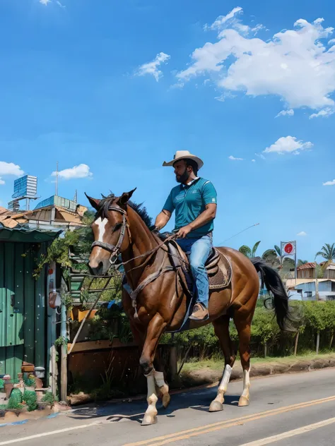 there is a man riding a horse in the street, homem no traje do cavalo, Directed by: Willian Murai, horseback riding, cavaleiro, andar a cavalo, Vaquero, andar a cavalo,  um cavalo todo branco, Directed by: Felipe Seade, por Julius como se, com cavalo condu...