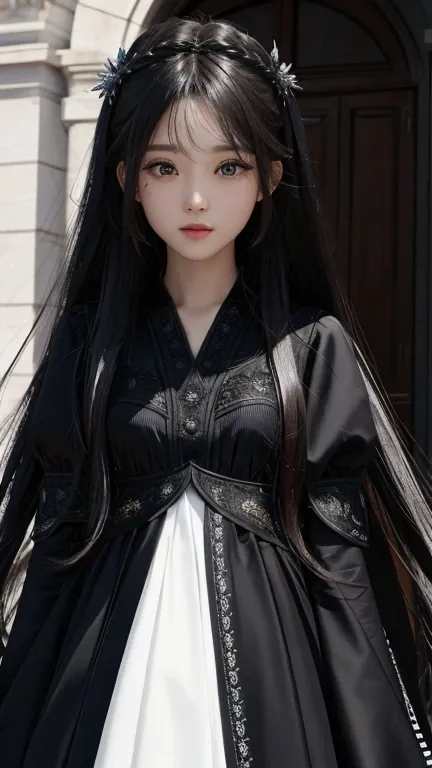 Ultra HD, The 8k quality, girl with, Very long hair, black blur dress, Detailed eyes, Front capture, unreal enginee 5,