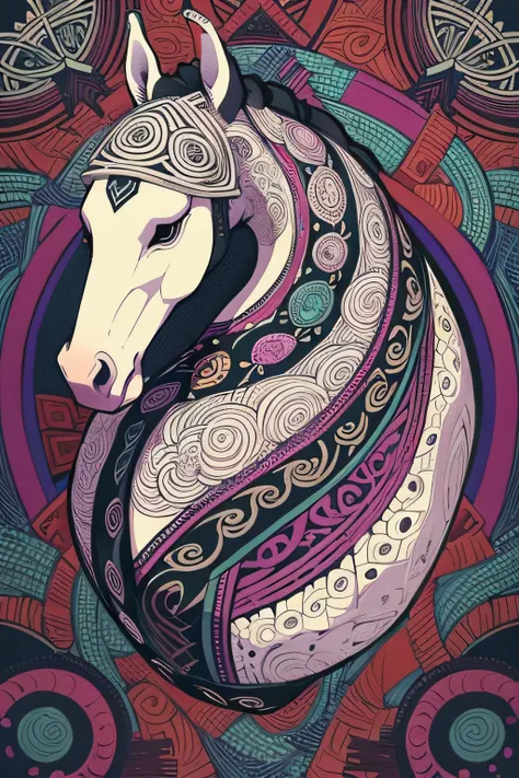 (zentangle, mandala, tangle, entangle), ((geometric of creature horse)), official art, unity & wallpaper, ultra-detailed, beautiful and aesthetic, masterpiece, best quality,