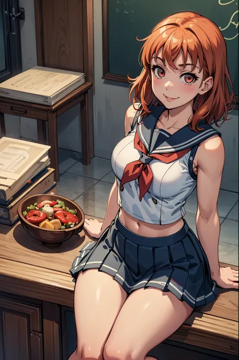 (best quality,4k,8k,highres,masterpiece:1.2), ultra-detailed, on knees, sitting,arms behind back,takami chika, sailor top, schoo...