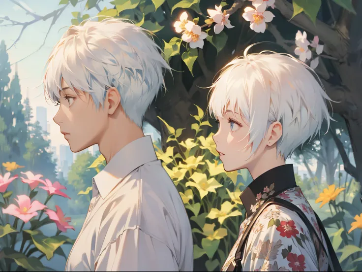 profile、florals、white short hair