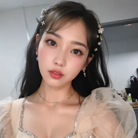 there is a woman with a tiable and a dress on, jinyoung shin, jaeyeon nam, lalisa manobal, ulzzang, popular south korean makeup, popular korean makeup, heonhwa choe, kim doyoung, roseanne park of blackpink, lee ji-eun, lee ji - eun, wan adorable korean fac...