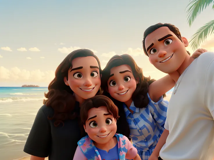 family on vacation on the paradise beach disney pixar style, alta qualidade, melhor qualidade