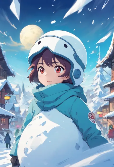 A snowman crazy character amidst the chaos of a DDOS attack, her eyes concealed behind a snow-covered visor. She stands resolute in a dystopian world where pandemonium unfolds before her. This artwork combines the unique styles of cartoons and realism, por...