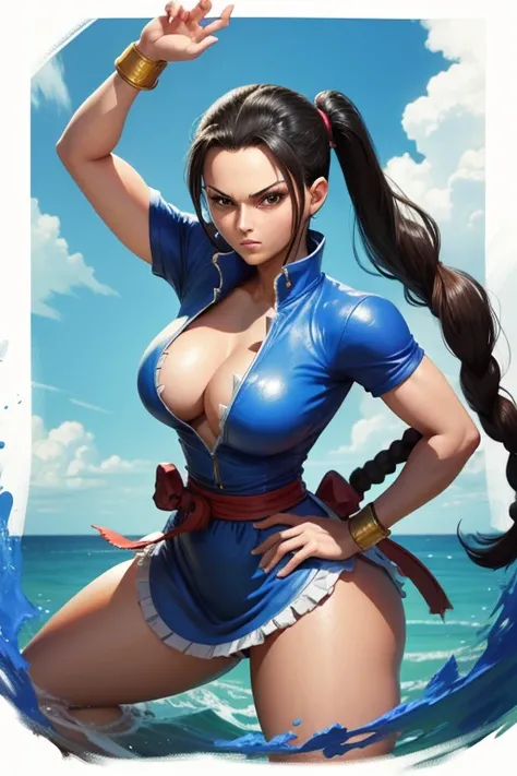 Nico robin uma mulher sexy, Roupa Chun-Li, Jogo de Street Fighter, braid hair, cara bonita, Pose de luta