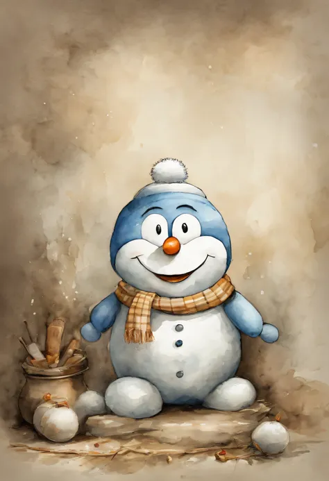 Top image quality、masutepiece、top-quality、A hyper-realistic、Photorealsitic、A snowman shaped like Doraemon