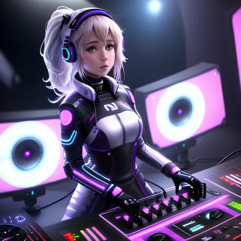 Futuristic female dj virtical view